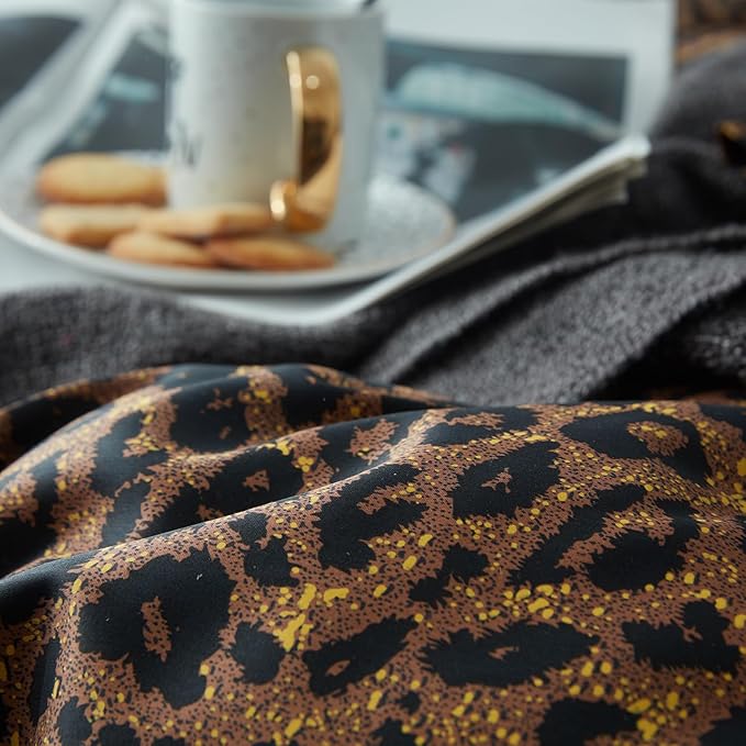 mixinni Leopard Print Duvet Cover California King Size Long Staple Cotton Bedding Set with Zipper Closure Ties, Perfect for Man and Woman, Ultra Soft and Easy Care (3pcs, California King Size)