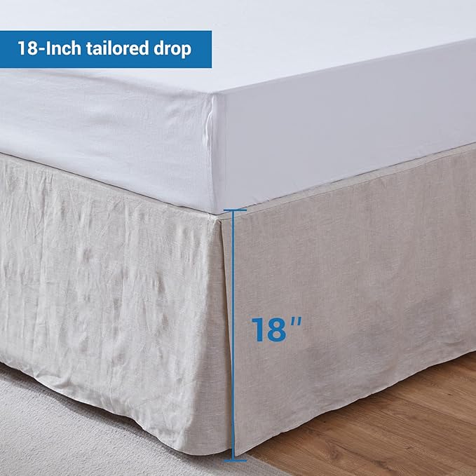 Simple&Opulence Premium Linen Bed Skirt Basic Style 18 inch Tailored Drop Dust Proof Easy Fit Breathable (18'' Basic-Linen, King)