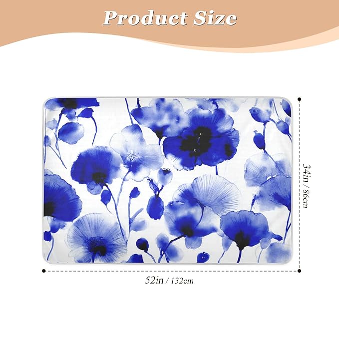 Waterproof Bed Pad Reusable Changing Pad Toddler Mattress Protector Large Pee Pad Baby Diaper Pad Soft Washable Liner Chinese Blue Poppy