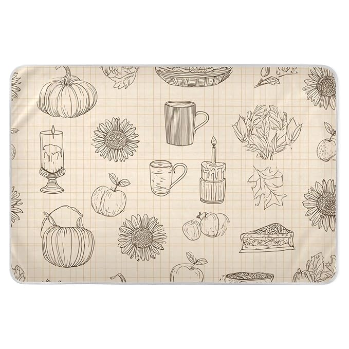 Waterproof Bed Pad Reusable Changing Pad Toddler Mattress Protector Large Pee Pad Baby Diaper Pad Soft Washable Liner Khaki Sketch Pumpkin Thanksgiving
