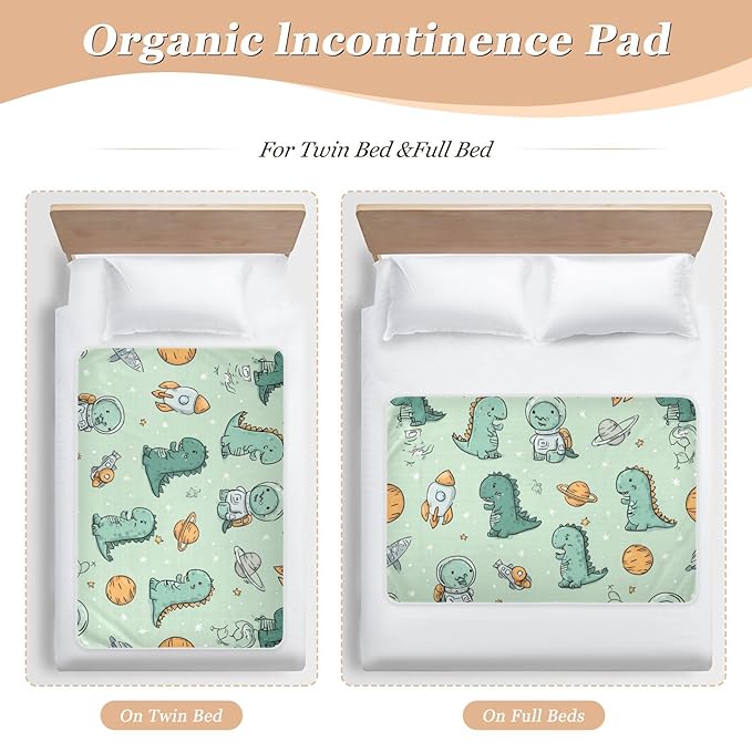 Waterproof Bed Pad Reusable Changing Pad Toddler Mattress Protector Large Pee Pad Baby Diaper Pad Soft Washable Liner Green Planet Dinosaurs