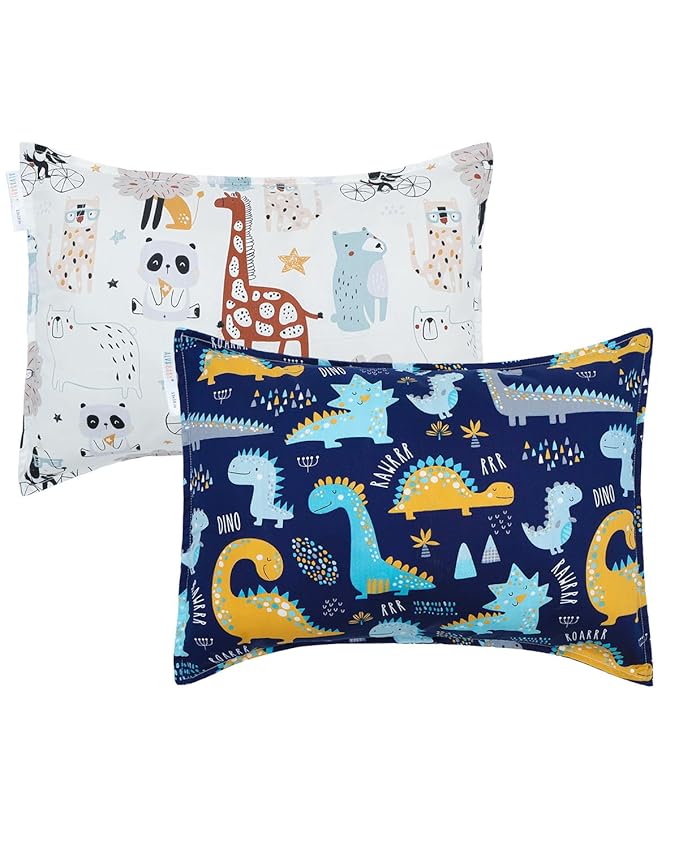 ALVABABY Toddler Pillowcases 2 Pack Organic Cotton Kids Pillow Cover Fit 13"x 18" or 12"x18" Envelope for Girl Boy Sleepy Travel
