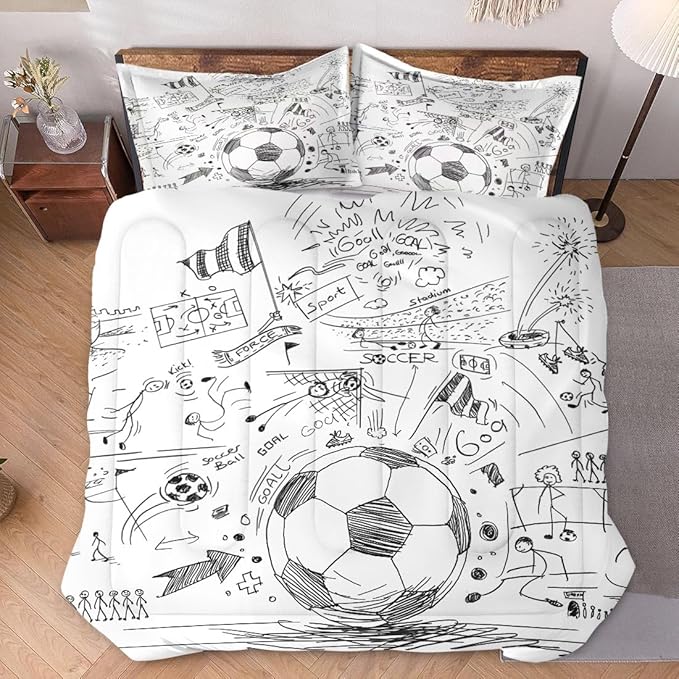 Twin Size Comforter Set with Pillowcase, Game Painting Ball Cup Soccer Soft 2 Pcs Bedding for Kids and Adults Bedroom Bed Decor