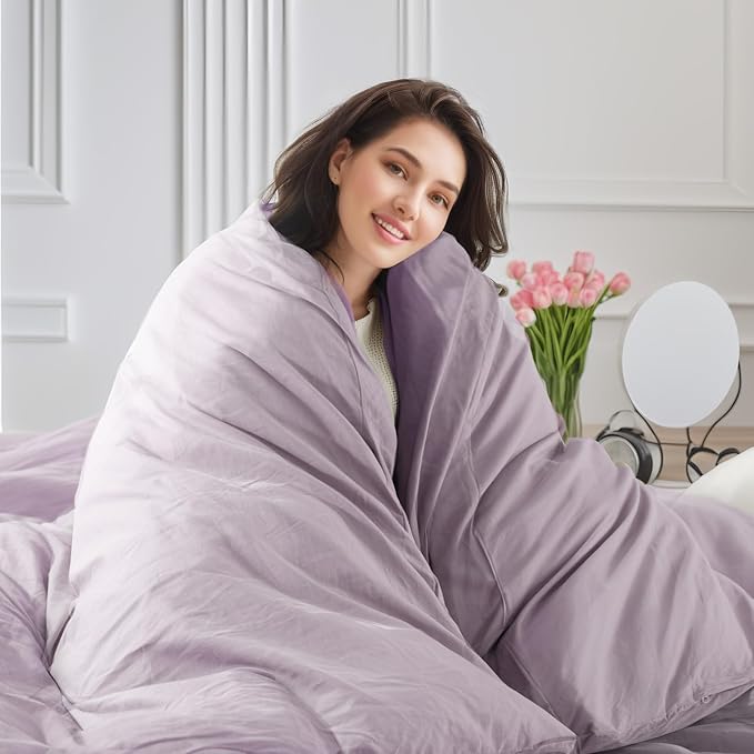NEXHOME PRO Duvet Cover Set 100% Washed Cotton Oversized King 120"x98" Linen Feel Textured Organic Natural 3 Pieces Bedding Set Lavender Lilac Purple with Zipper Closure, Breathable(No Comforter)