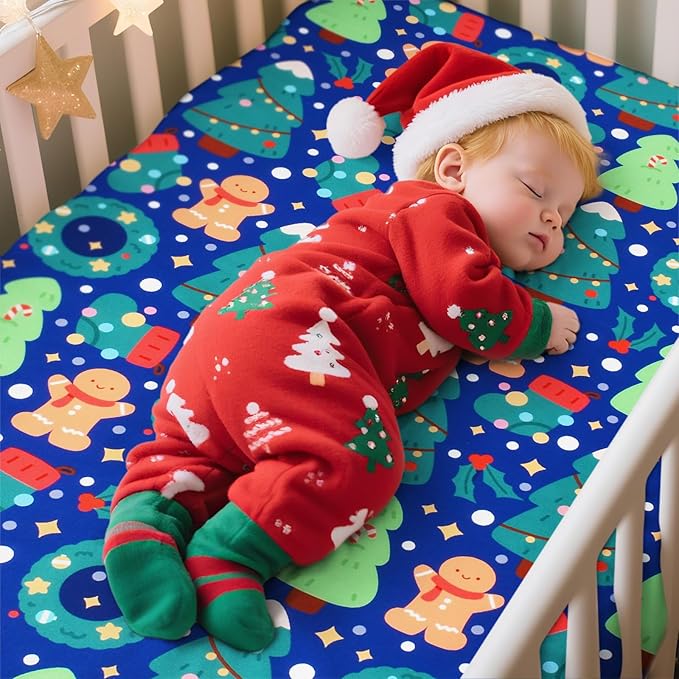UOMNY Crib Sheet, Christmas Crib Sheets Baby Sheet for Standard Crib and Toddler Mattresses Nursery Bedding Sheet Crib Mattress Sheets for Boys and Girls 1 Pack Toddler Sheet