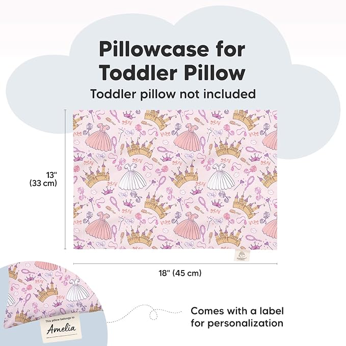 KeaBabies Toddler Pillowcase 13"x18" - Organic Cotton Toddler Pillowcase for Kids, Boys,Girls,Soft & Durable Cotton Cover for Miniature Sleepy Pillows,Cute Colors,Pillow Sold Separately(Dear Princess)