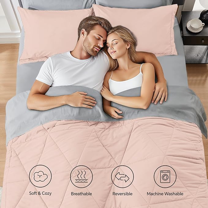 BEDELITE King Size Comforter Set 7 Pieces Bed in A Bag - Soft Microfiber Reversible Dusty Pink Bed Set with Comforters, Sheets, Pillowcases & Shams, Cozy Luxury Bedding Sets for All Season