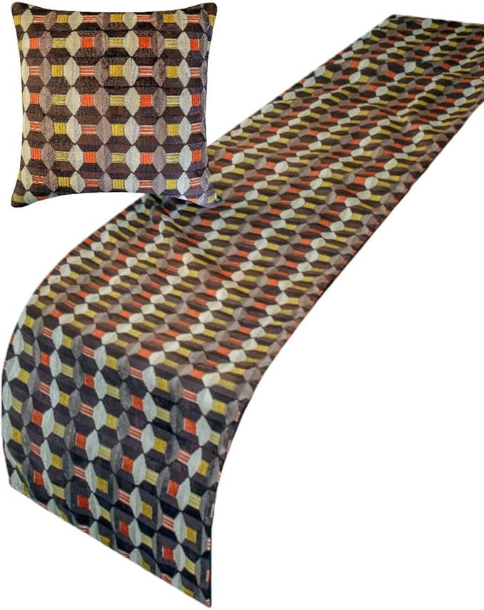 The HomeCentric Orange Bed Runner for King/Queen/Twin Velvet Decorative Bed Scarf 53"x18" Bed Runner Without Pillow Cover, Geometric Bed Scarf Bedroom Décor Accent - Orange Patterns