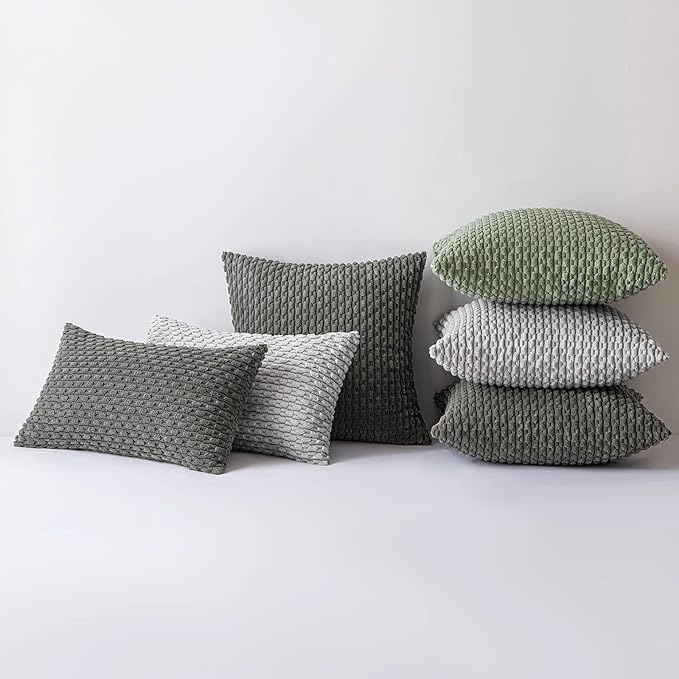 MIULEE Pack of 2 Decorative Lumbar Throw Pillow Covers 12x20 Inch Soft Boho Striped Textured Corduroy Pillow Covers Modern Farmhouse Home Decor for Couch Bed Sofa Living Room Dark Grey
