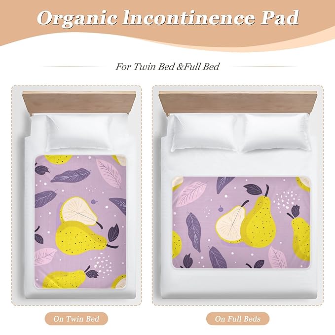 Waterproof Bed Pad Reusable Changing Pad Toddler Mattress Protector Large Pee Pad Baby Diaper Pad Soft Washable Liner Purple Cute Pears Leaves and Dots