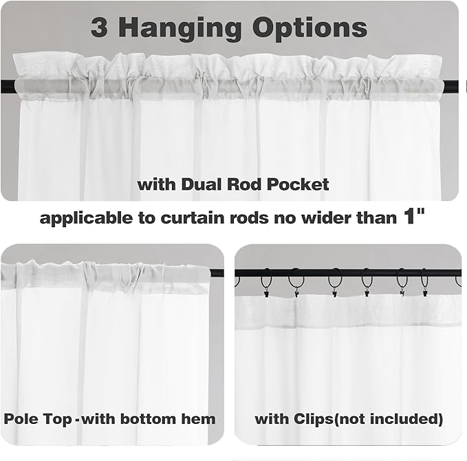 Chyhomenyc White Sheer Curtains 63 Inch Length 2 Panels Set, Light Filtering Rod Pocket Window Curtain Treatment Drapes for Bedroom Living Room, Each 42Wx63L, Set of 2, White