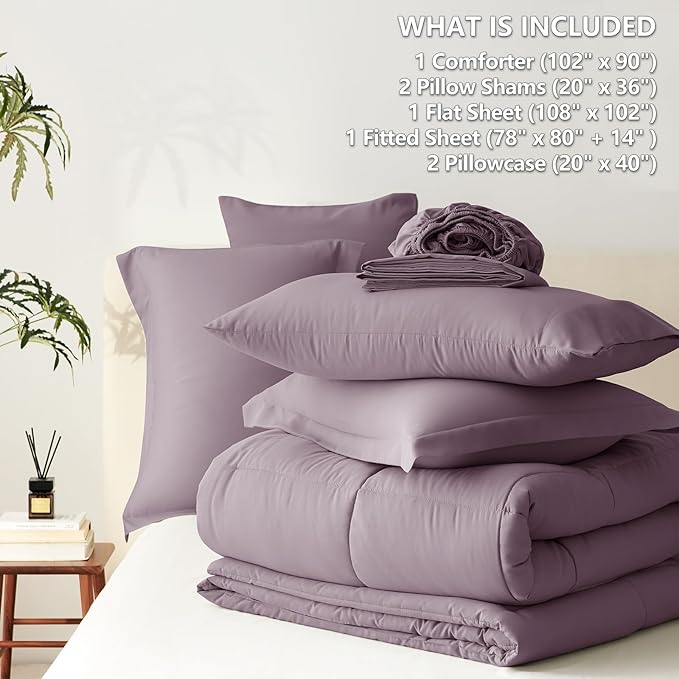 CozyLux King Size Comforter Set Dusty Purple - 7 Pieces Bed in a Bag King, Okeo-Tex Certifited Bedding Set, All Season Soft Bed Set with Down Alternative Comforter, Sheets, Pillowcases & Pillow Shams