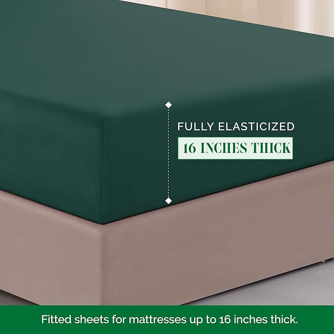 Elegant Comfort Luxurious 1500 Premium Hotel Quality Microfiber Three Line Embroidered Softest 4-Piece Bed Sheet Set, Wrinkle and Fade Resistant, Twin/Twin XL, Hunter Green