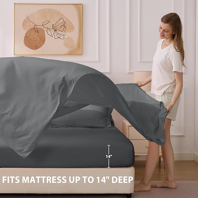 Queen Comforter Set Dark Grey - Bed in a Bag Queen Size 7 Pieces, Soft Bedding Set for All Seasons, Premium Queen Comforter Set with Comforter, Sheets, Pillowcases & Shams