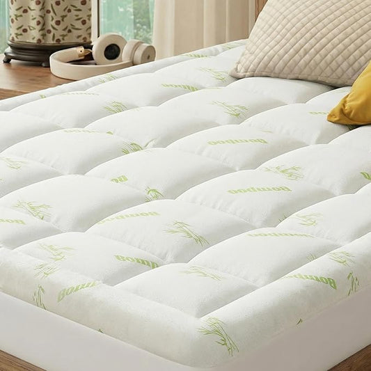 Sweetcrispy Ultra Soft Mattress Topper Twin XL Size - Viscose Made from Bamboo Pillow Top Mattress Pad for Breathable Cooling & Back Pain Relief, Deep Pocket Comfort Bed Topper, Green