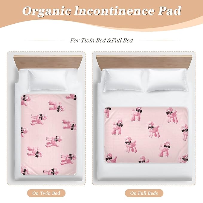 Waterproof Bed Pad Reusable Changing Pad Toddler Mattress Protector Large Pee Pad Baby Diaper Pad Soft Washable Liner Pink Cute Poodles