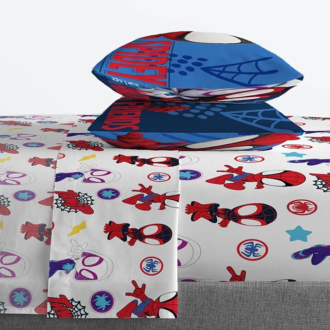 Jay Franco Marvel Spidey and His Amazing Friends Team Spidey 7 Piece Full Size Bed Set - Includes Comforter & Sheet Set Bedding - Super Soft Fade Resistant Microfiber (Official Marvel Product)