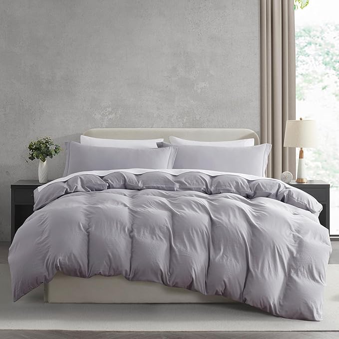 Nestl Grey Lavender Duvet Cover Full Size - Soft Prewashed Full Size Duvet Cover Set, 3 Piece, with Zipper Closure, 1 Duvet Cover 80x90 inches and 2 Pillow Shams