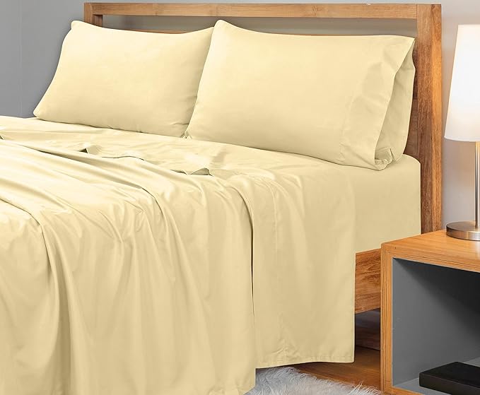 Royale Linens 300 Thread Count 100% Long Staple Combed Cotton Flat Sheet - Super Soft - Top Sheets - Full Flat Sheet Sold Separately - Breathable, Cool & Crisp Percale Sheets Only (Full, Light Yellow)