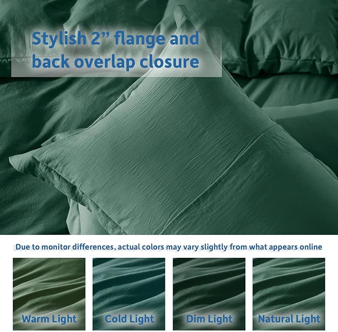 Nestl Dark Green Duvet Cover Queen Size - Soft Prewashed Queen Duvet Cover Set, 3 Piece, with Zipper Closure, 1 Duvet Cover 90x90 inches and 2 Pillow Shams