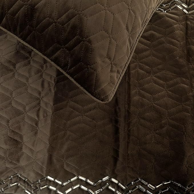 The HomeCentric King Queen Twin Brown Designer Twin 53"x18" Bed Runner with Pillow Cover, Quilted & Crystals Bed Scarf on Velvet Fabric - Brown Diamond Symphony