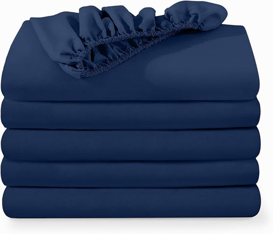 Bare Home 5-Pack Fitted Bottom Sheets Twin Extra Long - Premium 1800 Ultra-Soft Wrinkle Resistant Microfiber - Deep Pocket (Twin XL, Dark Blue)