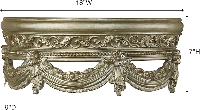 Touch of Class Platinum Swag and Bow Wall Teester Bed Crown | Ornate Canopy | Acanthus Leaves, Scrollwork, Floral, Beaded | Removable Rod for Drapes, Sheers | Elegant Traditional Classical
