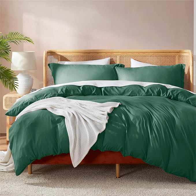 Nestl Dark Green Duvet Cover Full Size - Soft Double Brushed Full Size Duvet Cover Set, 3 Piece, with Button Closure, 1 Duvet Cover 80x90 inches and 2 Pillow Shams