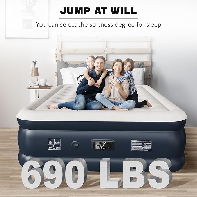 nalone Air Mattress Queen with Built in Pump, 18'' Raise Luxury Inflatable Mattress, 2026 Upgraded Fast Blow Up Mattress with Carry Bag, Portable Air Bed for Home, Travel & Camping, 690lbs Max