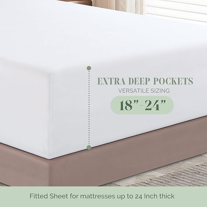 Elegant Comfort Luxurious 1500 Premium Hotel Quality Microfiber 4-Piece Sheet Set, 18-24 Inches Deep - Extra Deep Pocket Sheets - Ultra Soft 4PC Deep Pocket Sheets, King, White