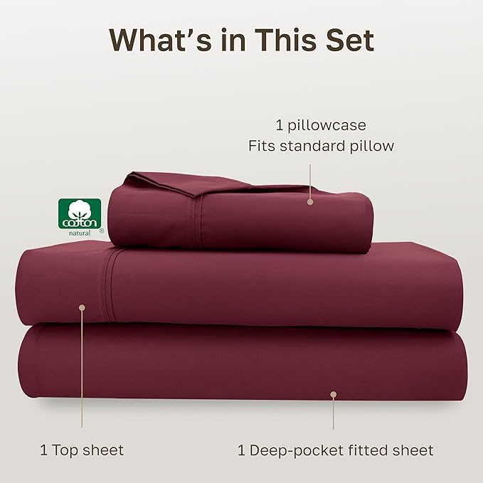 California Design Den Twin XL Sheet Sets - 400 Thread Count Sateen, 100% Cotton Sheets Set, Deep Pockets, and Durable Bedding for Dorm Rooms & Adults - Burgundy Red