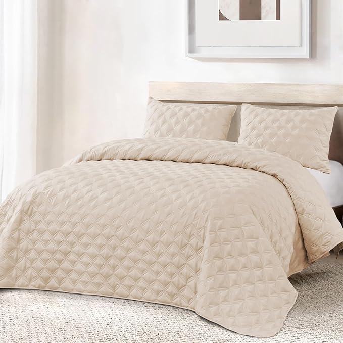 Exclusivo Mezcla Twin Quilt Set, 2 Pieces Lightweight Quilts Soft Quilted Bedspreads Brich Beige Coverlets Bedding Set for All Seasons