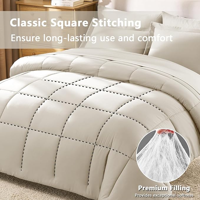 CozyLux Full Size Comforter Sets Oatmeal - 7 Pieces Bed in a Bag Full, Oeko-Tex Certified Bed Set, All Season Soft Bedding Set with Down Alternative Comforter, Sheets, Pillowcases & Pillow Shams