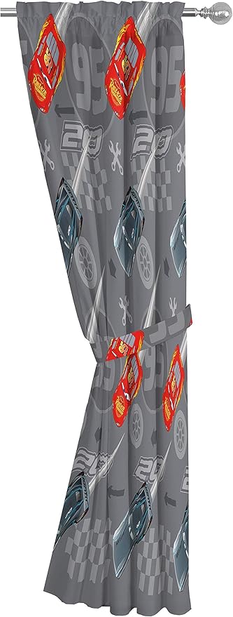 Jay Franco Disney Pixar Cars Lighnting Speed 84" Inch Drapes - Beautiful Room Décor & Easy Set Up, Bedding Features Lightning McQueen - Curtains Include 2 Tiebacks, 4 Piece Set