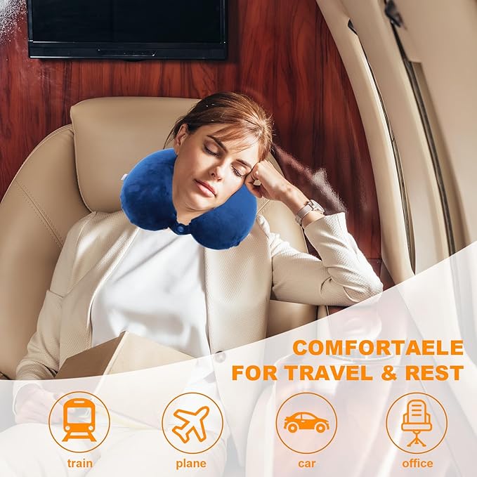 Travel Pillow,100% Pure Memory Foam U Shaped Neck Pillow,Super Lightweight Portable Headrest Great for Airplane, Car,Home,Office,Sleeping Rest (Blue)