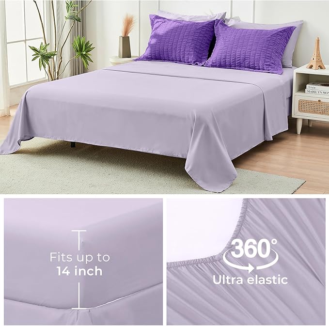HYMOKEGE Dark Purple/Lavender Twin XL Comforter Set Seersucker 5 Pieces, All Season Luxury Bed in a Bag for Bedroom, Bedding Set with Comforter, Sheets, Pillowcase & Sham