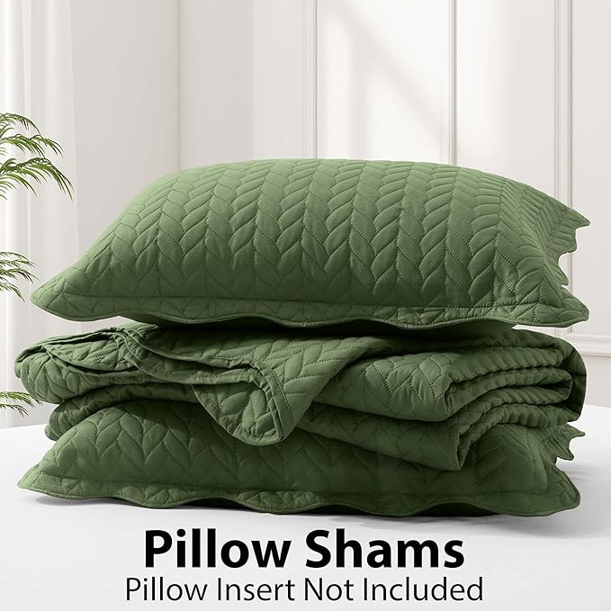IR Imperial Rooms Twin Quilt Bedding Set Size (68” x 86”) + 1 Pillow Shams (20” x 26” + 2”) - 2 Pcs All Season Lightweight Reversible Microfiber Coverlet Embossed Quilt Bedspread (Olive Green)
