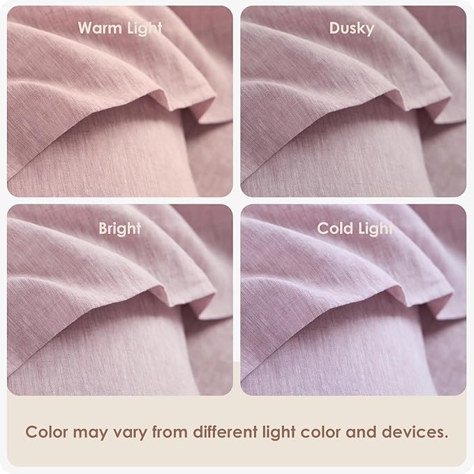 DAPU Pure Linen Duvet Cover Set, 100% Yarn-Dyed French Linen, Breathable and Durable for Hot Sleepers, 1 Duvet Cover and 2 Pillowcases (Smokey Pink, King)