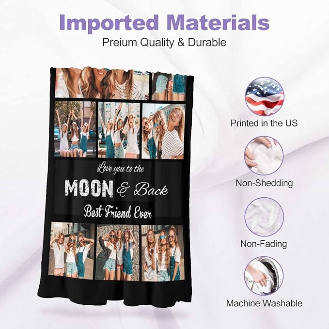 Custom Picture Blankets - 8 Photos Customize Best Friend Forever Blanket for Women Gifts