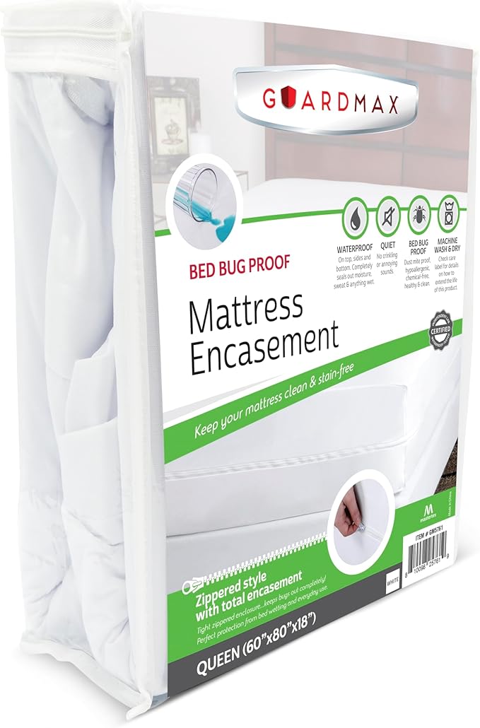 Guardmax Jersey Knitted Queen Zippered Mattress Encasement with Deep Pockets - Waterproof & Bed Bug Proof Mattress Protector - Comfortable, Soft, and Noiseless Zippered Bedding - (60x 80 x 18)