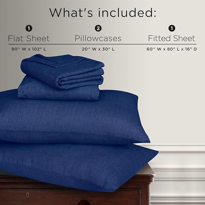 Briarwood Home® Heather Flannel Sheet Set, 100% Natural Cotton, Soft, Warm & Deep Pocket, Advanced Nano-Tech Making it Resistance to Pilling; Brushed 6 Times for Softness (Navy Blue, Queen)
