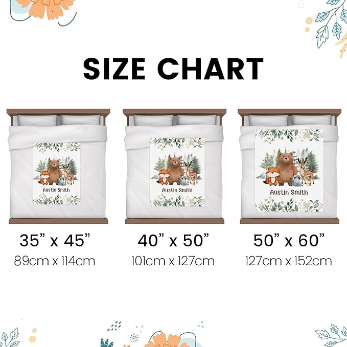 Personalized Baby Blankets for Boys Girls, Baby Blanket for Boys with Name, Soft Plush Receiving for Newborns, Little One- Animals Woodland 35x45 Inches