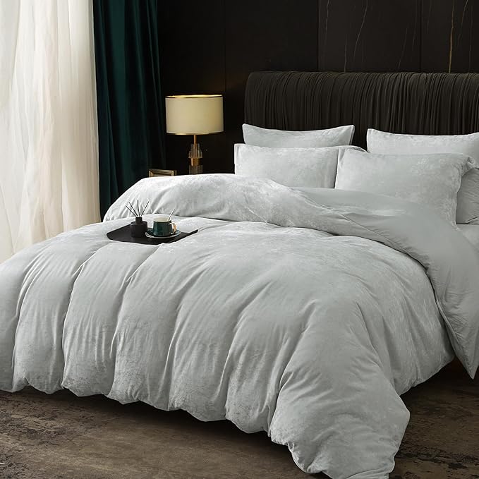 PHF Truly Velvet Duvet Cover Set California King Size, 3pcs Ultra Soft Breathable Comforter Cover Set, Luxury Cozy Flannel Duvet Cover with Pillow Shams Bedding Collection, 104" x 98", Sliver Grey