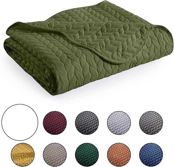 IR Imperial Rooms Queen Quilt Bedding Set (90" x 96") - Bulk Pack of 10 Wholesale for Hotels, Guest Bedroom & Airbnbs - Lightweight Microfiber Reversible Embossed Quilts Bedspreads (Olive Green)