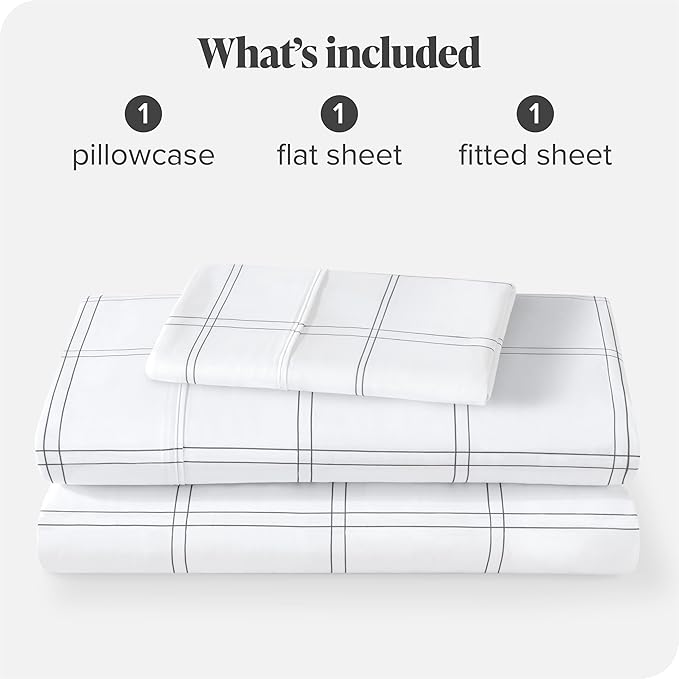Bare Home Twin XL Sheet Set - College Dorm Size - 1800 Ultra-Soft Microfiber - Deep Pockets - Easy Fit - 3 Piece Set - Bed Sheets (Twin XL, Modern Plaid - White/Grey)