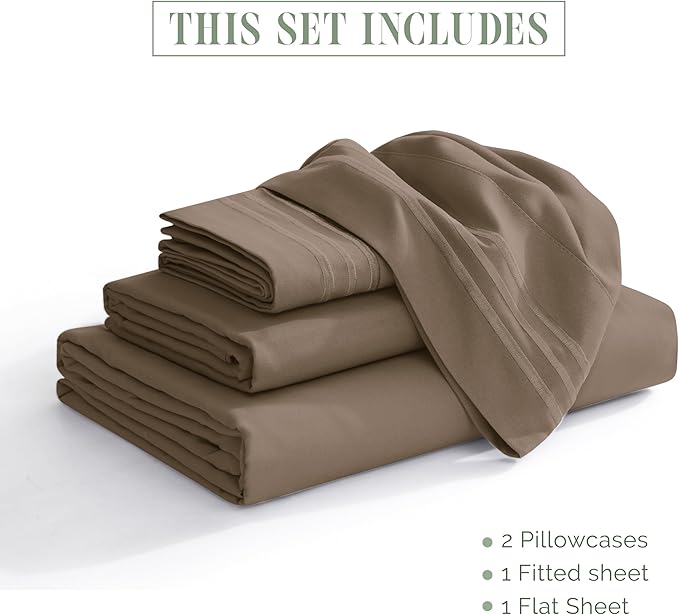 Elegant Comfort Luxurious 1500 Premium Hotel Quality Microfiber 4-Piece Sheet Set, 18-24 Inches Deep - Extra Deep Pocket Sheets - Ultra Soft 4PC Deep Pocket Sheets, Queen, Taupe