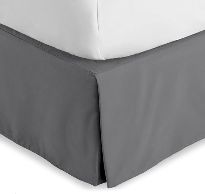 Bare Home California King 15-Inch Tailored Drop Easy Fit - Bed Skirt for Cal King Beds - Center & Corner Pleats (Grey)