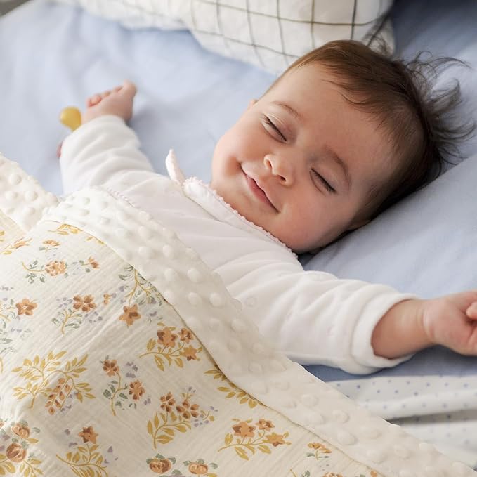 Premium Soft Muslin Cotton Front Fluffy-Backed Baby Swaddle Blankets Double Layer Nursery Plush Dotted Fleece Back Receiving Bed Quilt Blanket for Unisex Newborn Toddler Boys Girls 30 x 41 Inches