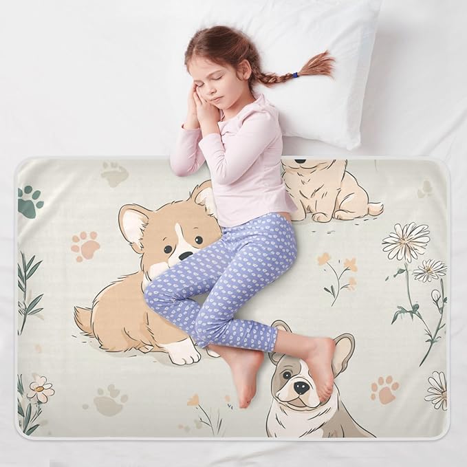 Waterproof Bed Pad Reusable Changing Pad Toddler Mattress Protector Large Pee Pad Baby Diaper Pad Soft Washable Liner Beige Dog Flower