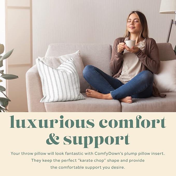 ComfyDown Set of Two 26x26 Decorative Throw Pillow Insert, Down and Feathers Fill, 100% Cotton Cover 233 Thread Count, Square Pillow Insert - Made in USA